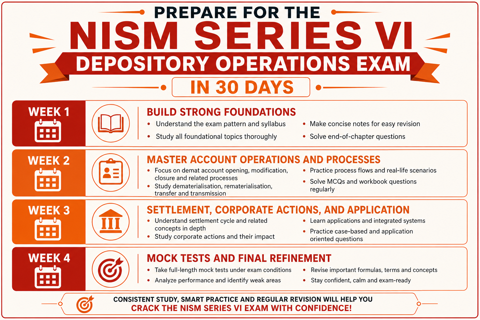 Prepare for the NISM Series VI Depository Operations Exam in 30 Days Infographic